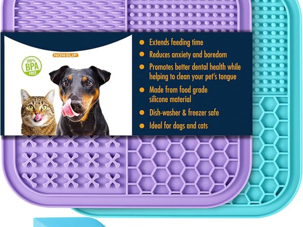 Lick Mat for Dogs & Cats 2 Pack, Slow Feeder Licking Pad with Suction Cups for for Anxiety Relief and Boredom Reducer, Perfect for Bathing Grooming