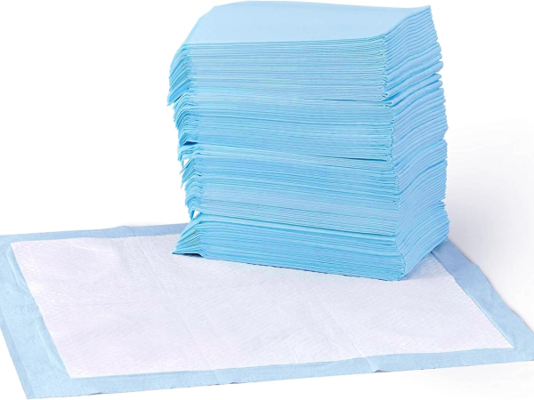 Basics Leak-Proof Dog and Puppy Potty Training Pee Pads with Quick-Dry 5-Layer Super Absorbent Surface for Dog Training, Floor Protection, Regular Size 22x22", Blue & White, 50 Count