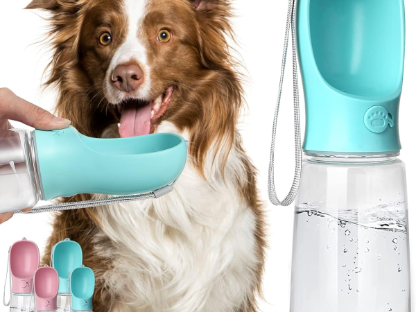 Dog Water Bottle, Leak Proof Portable Puppy Water Dispenser with Drinking Feeder for Pets Outdoor Walking, Hiking, Travel, Food Grade Plastic (19oz Blue)