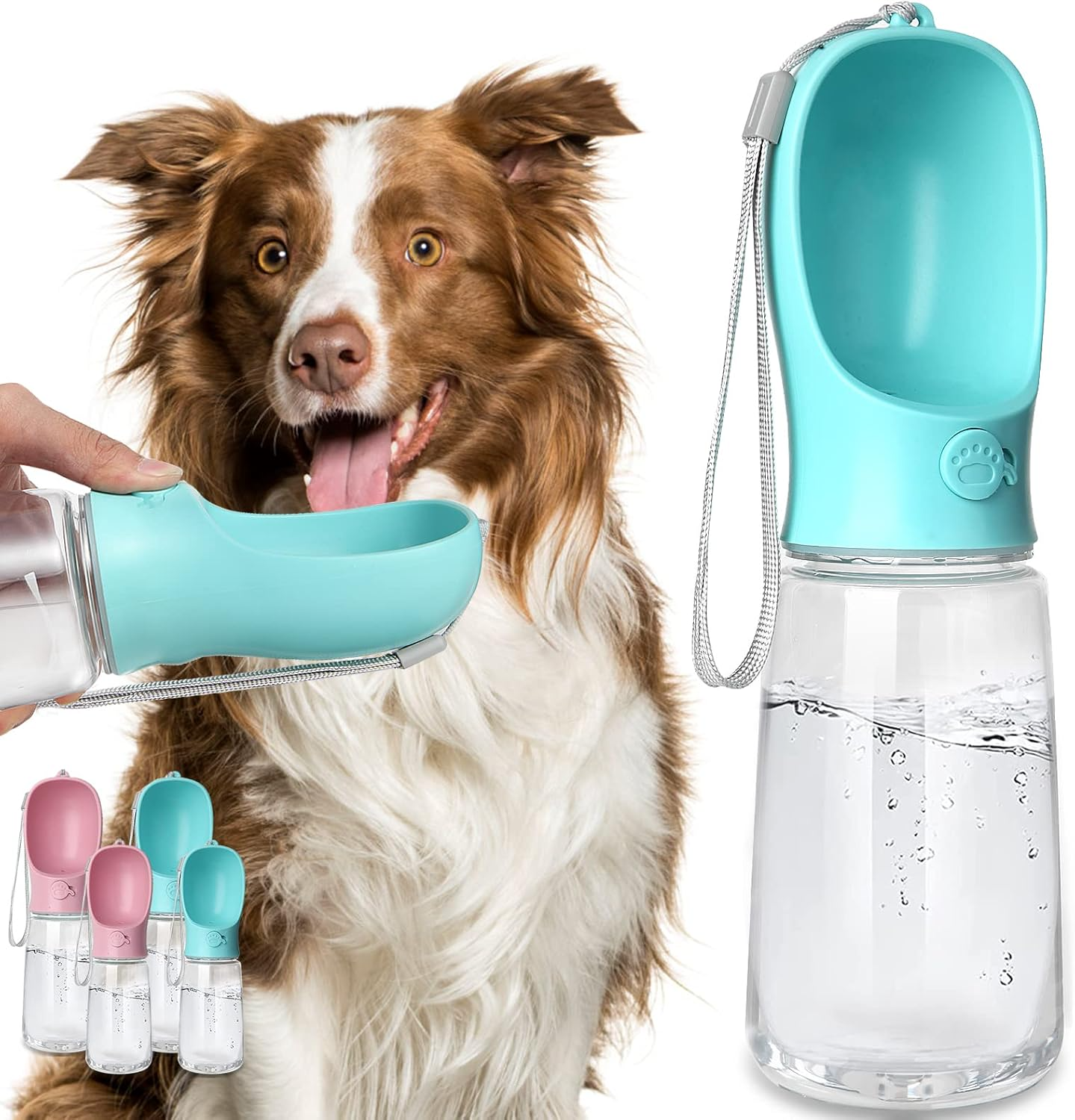 17835951087070 Dog Water Bottle, Leak Proof Portable Puppy Water Dispenser with Drinking Feeder for Pets Outdoor Walking, Hiking, Travel, Food Grade Plastic (19oz Blue) - Image 1