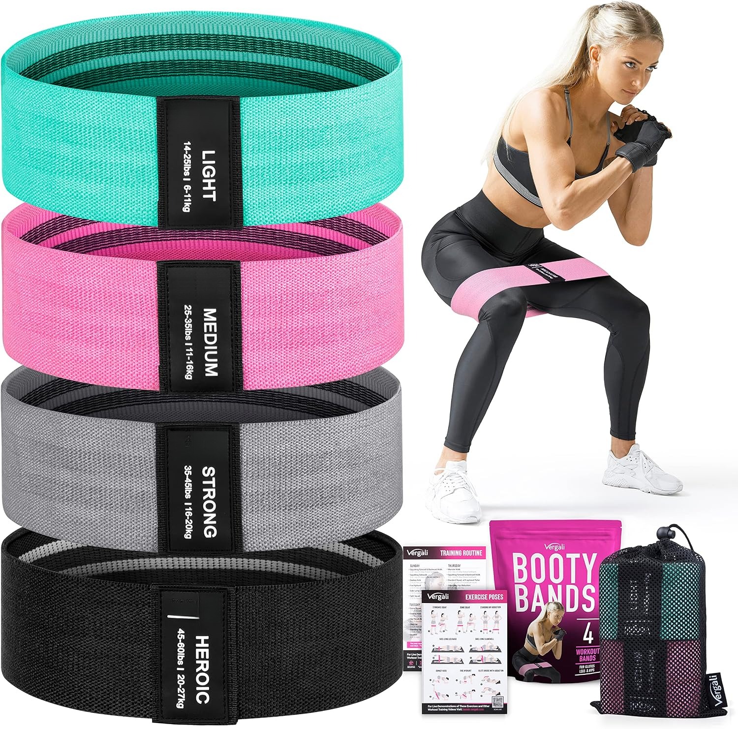 17838365025230 Resistance Bands for Working Out with Workout Bands Guide. 4 Booty Bands for Women Men Fabric Elastic Bands for Exercise Bands Resistance Bands for Legs Bands for Working Out Hip Thigh Glute Bands Set - Image 1
