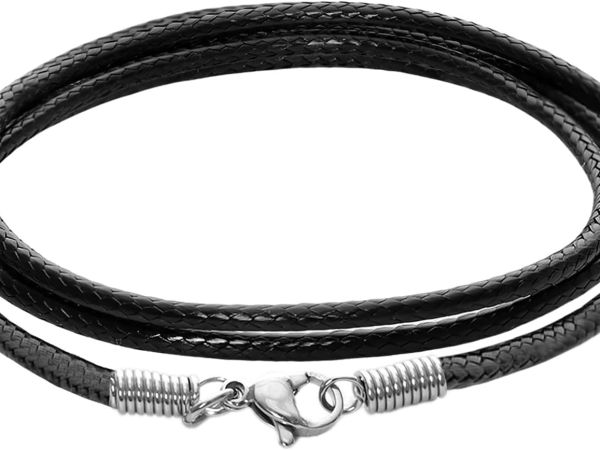 Black Leather Necklace Cord with Clasp Braided Wax Rope Chain for Men Women with Stainless Steel Clasp 2mm Leather Cord Necklace for Pendant
