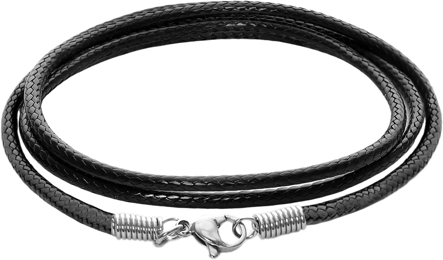 17838452452010 Black Leather Necklace Cord with Clasp Braided Wax Rope Chain for Men Women with Stainless Steel Clasp 2mm Leather Cord Necklace for Pendant - Image 1