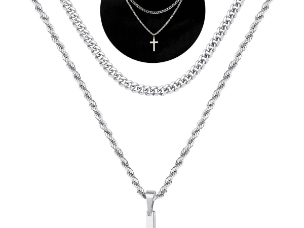 Cross Necklace for Men, Gold Black Silver Mens Cross Necklaces Stainless Steel Cross Pendant Necklace Simple Jewelry Gifts Cross Chain Necklaces for Men